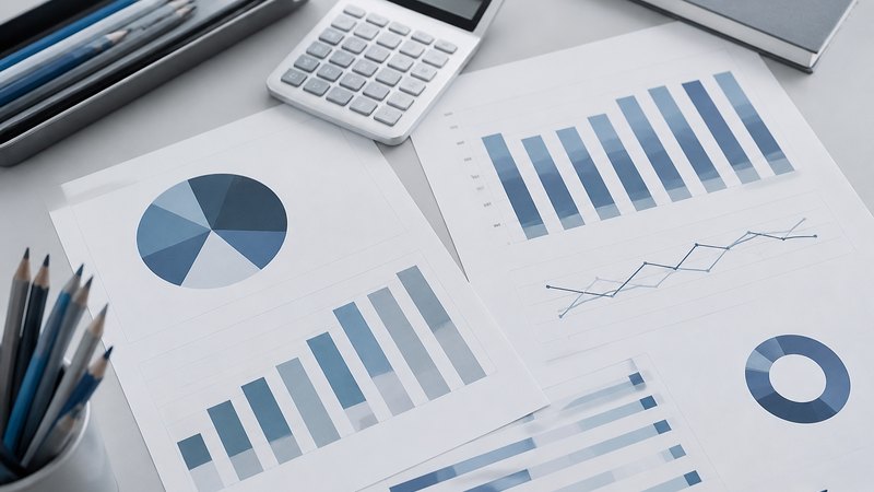 Tavolo di lavoro con grafici e tabelle di una survey di clima organizzativo
