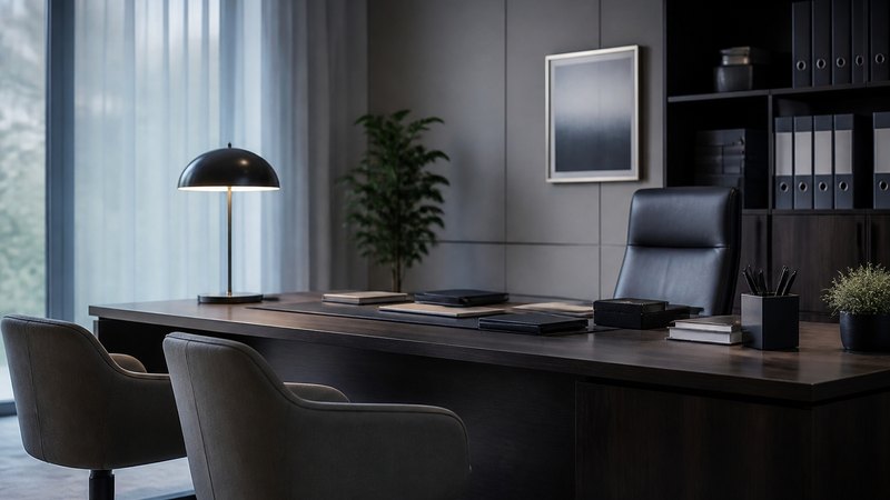 Studio professionale con scrivania in legno e sedia per gli ospiti