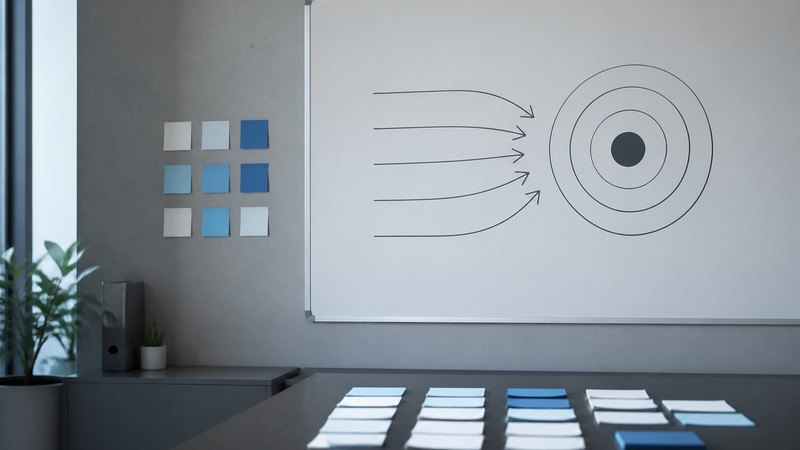 Lavagna con bersaglio e obiettivi rappresentati in una sala riunioni